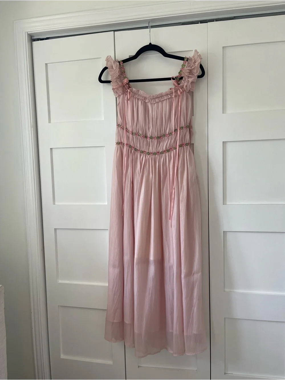 Blush Pink Off-Shoulder Dress with Floral Trim (Aurora Lacemade new with tag) - Picture 3 of 5